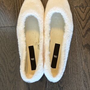 Zara Faux Fur Ballet Flats - White